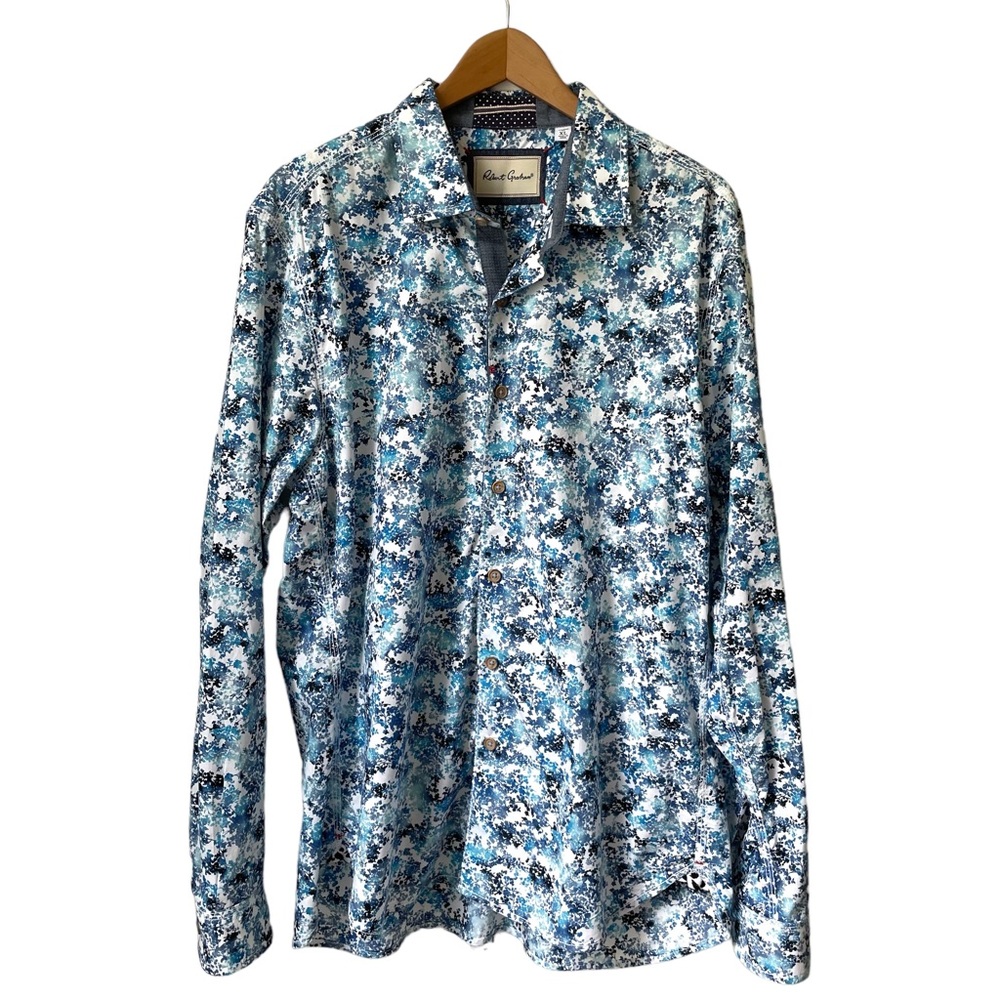 Robert Graham | Blue Floral Tailored Fit Button Up Dress Shirt Size XL
